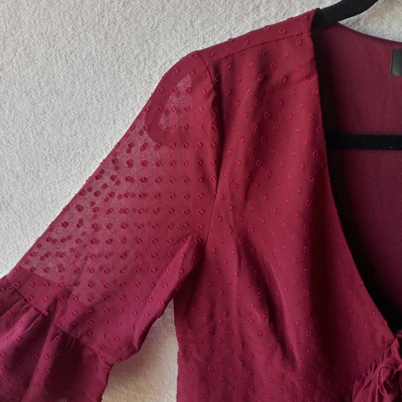 Lulu's Daydream Wine Red Swiss Dot Ruffled Dress XS - Picture 9 of 14